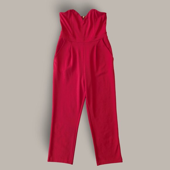 Express Red Strapless Jumpsuit with Pockets - Size 10 - Picture 1 of 7